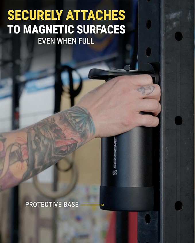 Scosche MFMS22 MagicMount Flask 22oz Stainless Steel Hot & Cold Insulated Sport Water Bottle w/Magnetic Mount Tripod Phone Stand Compatible w/MagSafe iPhone for Cup Holder/Gym/Men/Women/Travel/Black