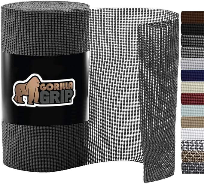 Gorilla Grip powerGRIP Drawer Shelf and Cabinet Liner, Thick Strong Hold, Non-Adhesive Liners Protect Kitchen Cabinets and Cupboard, Bathroom Drawers, Easy Install, Breathable Mat, 17.5" x30' Charcoal