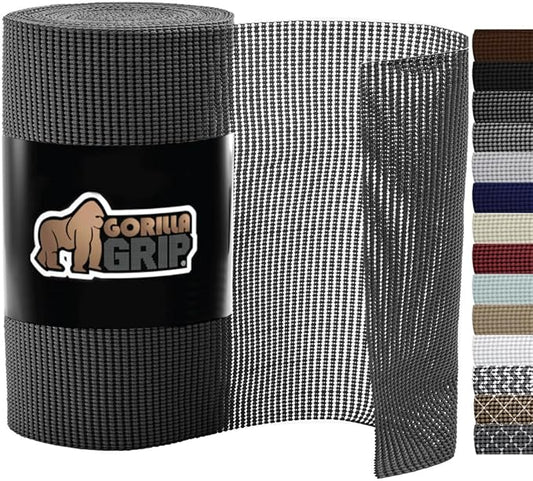 Gorilla Grip powerGRIP Drawer Shelf and Cabinet Liner, Thick Strong Hold, Non-Adhesive Liners Protect Kitchen Cabinets and Cupboard, Bathroom Drawers, Easy Install, Breathable Mat, 17.5" x30' Charcoal
