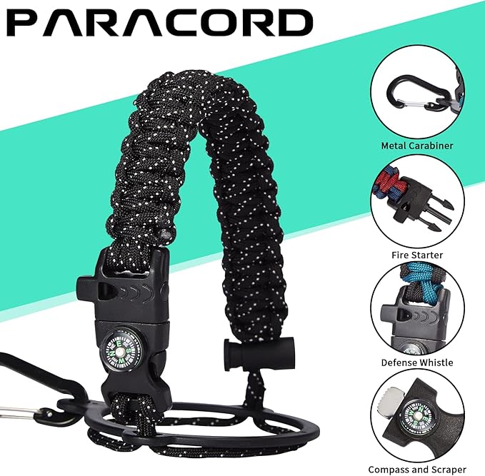 Insulated Water Bottle 64oz - w/Paracord Handle, Straw & Spout Lids, Carrier Bag, Half Gallon Sport Stainless Steel Water Flask Jug, Thermo Mug Triple-wall Vacuum Insulated Water Bottle