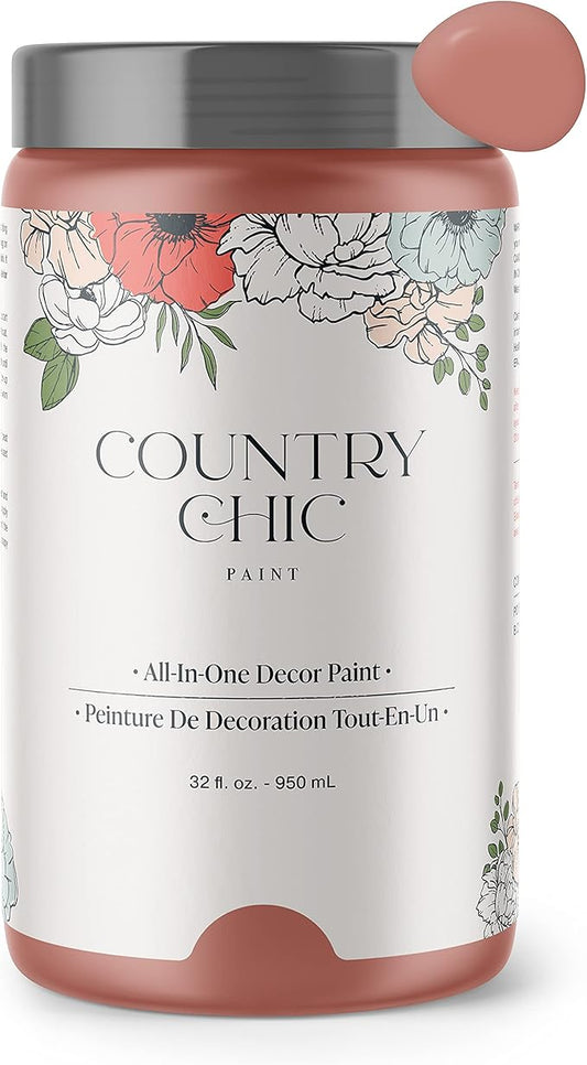 Country Chic All-in-One Chalk Paint for Furniture, Cabinets, Home Decor, Eco-Friendly, Matte Finish, Built-In Primer & Top Coat for Wood, Metal - Peachy Keen (Coral Pink) - Quart 32 oz (950 ml)