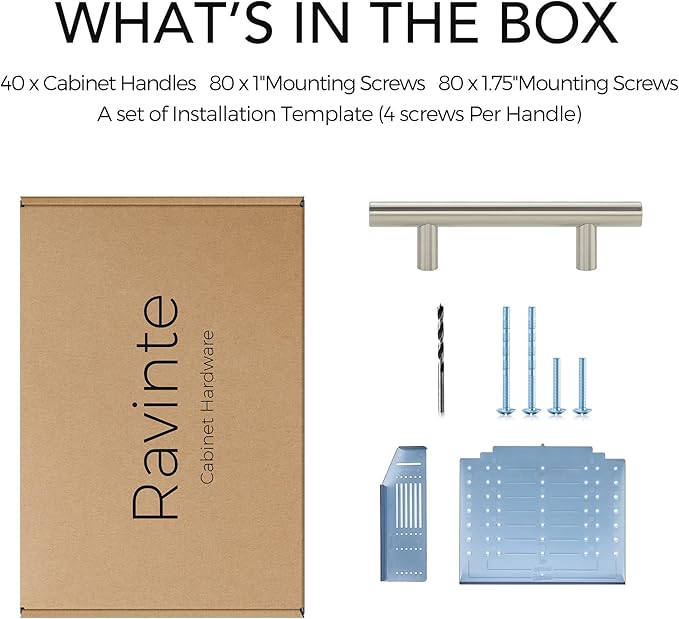 Ravinte 40 Pack | 5'' Cabinet Pulls Brushed Nickel Stainless Steel Kitchen Drawer Pulls Cabinet Handles 5”Length, 3” Hole Center with Mounting Template