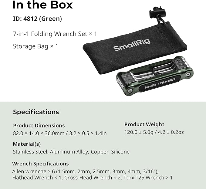 SMALLRIG x FILM RIOT 7-in-1 Folding Tool Set with Screwdrivers and Hex Key Wrenches, Multiple Angle Positioning, Portable and Compact Design (Green) - 4812