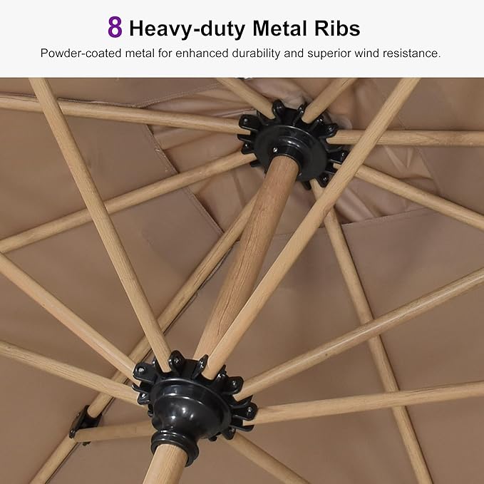 PURPLE LEAF 9 Feet Patio Umbrella Outdoor Table Umbrella Aluminum Round Market Umbrella with Push Button Tilt & 8 Sturdy Ribs and Crank Commercial Sun Umbrella for Garden Patio Balcony, Taupe
