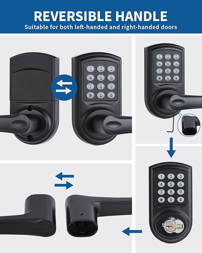 Digital Door Lock - Matte Black Electronic IC Card USB Keypad Lever Lock for Office, Bedroom, Hotel, Apartment