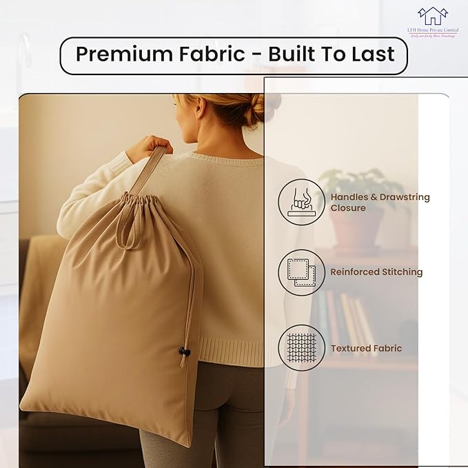 LFH Home Cotton Canvas Large Laundry Bag with Handle, Heavy Duty Drawstring Closure Washable Laundry Bags, School Travel, Home, Hotel, College Dorm, Organizer Sack, Toys Clothes 24x36-Beige