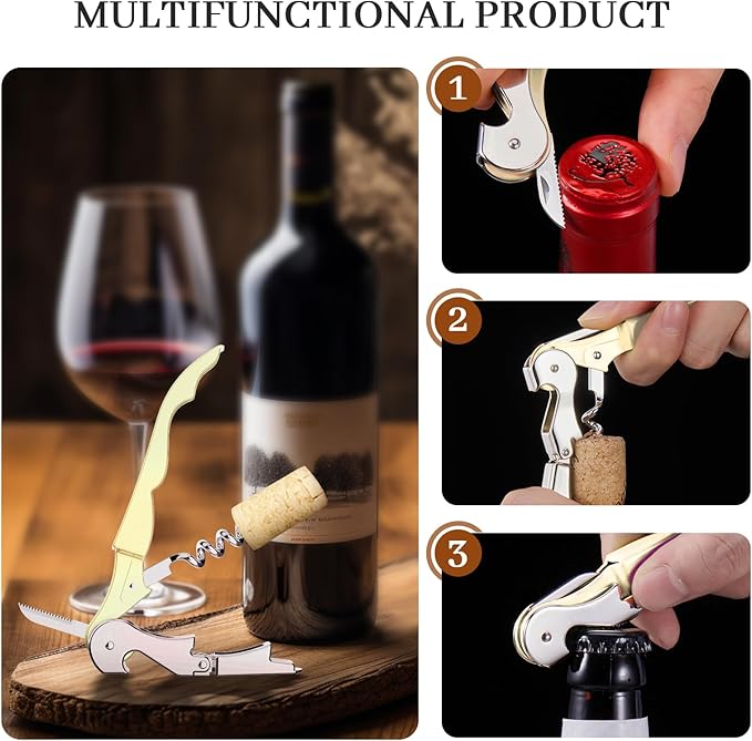 HYZ 2-Pack Wine Opener Waiter Corkscrew, Professional Wine Key for Servers, Bartender with Foil Cutter, Manual Wine Bottle Opener Double Hinged (Light Yellow)