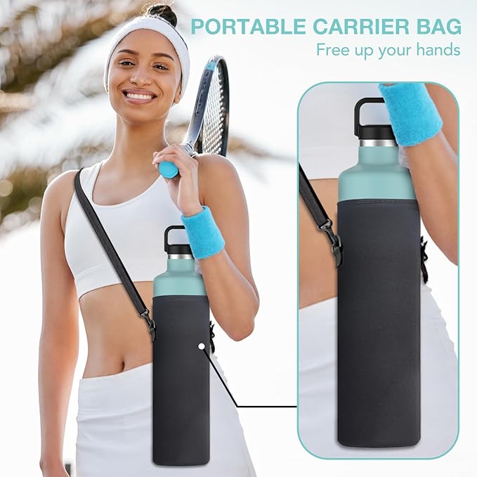 60oz Water Bottle with Carrier Bag, Large Insulated Water Bottle, Stainless Steel Water Bottles, Double Walled Insulated Thermo for Hot Drinks/Cold Drinks, Great for Gym, Hiking, Camping (Teal Blue)