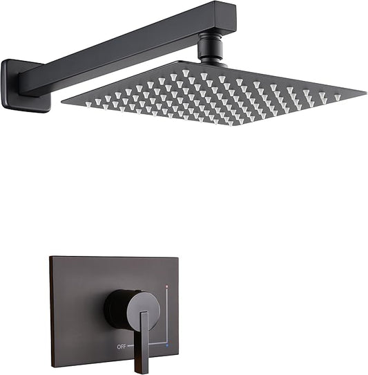 Shower Faucet, Black Shower Faucet Set with 8-Inch Rain Shower Head, Single-Handle Shower Trim Kit, Black Shower Head and Handle Set （Valve Included)