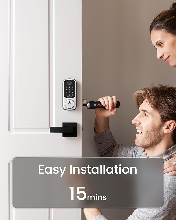 DESLOC Smart Door Lock B200, Smart Deadbolt Lock, Keyless Entry Door Lock, Fingerprint Smart Lock, Smart Locks for Front Door, App Control, Touchscreen Keypad Deadbolts,12-Month Battery, Silver