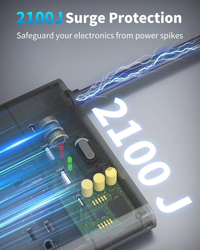 Power Strips with Surge Protection, HOPOW 6 Ft Flat Plug Power Strip Extension Cord with 19 Outlets and 4 USB Ports, 2100J Surge Protector, Wall Mount for Home, Office, Gaming Room, Dorm, Black