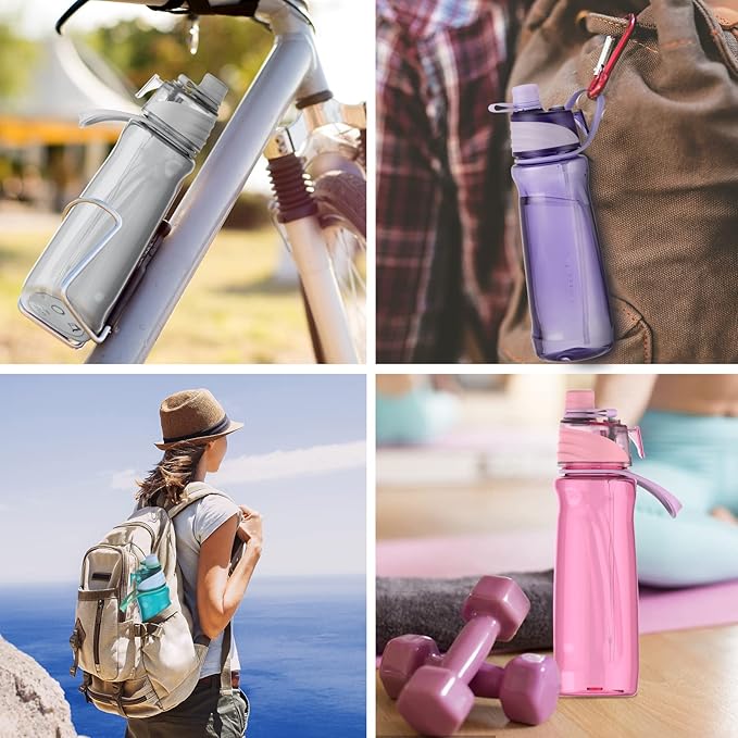 FEIJIAN Mist Water Bottle,32oz Sports Water Bottle with 2-IN-1 Mist & Sip Function, BPA-Free Plastic Water Bottles, Misting Water Bottle, Leakproof & Lightweight, Ideal for Fitness and Outdoor, Green