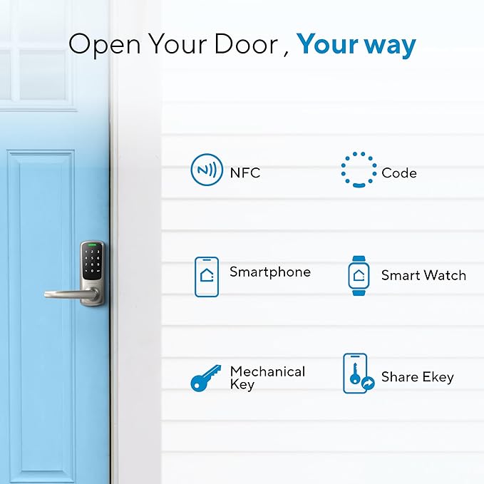 ULTRALOQ Latch 5 World's First Built-in WiFi Smart Lock with NFC, 5-in-1 Keyless Entry with App Control, Smart Door Handle Lock with Touch Digital Keypad, Satin Nickel