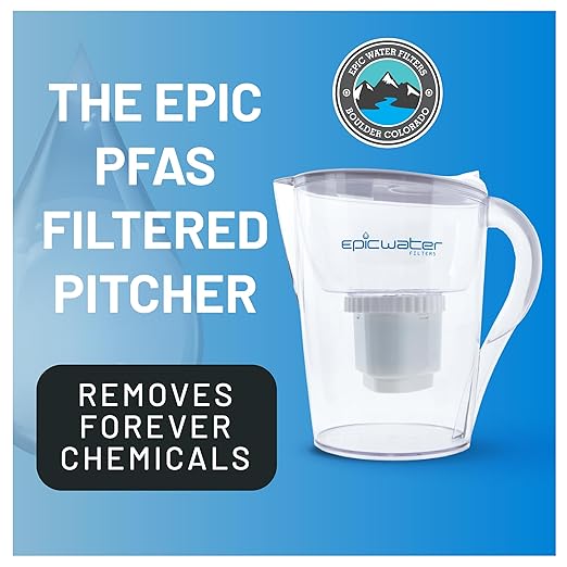 Epic Water Filters PFAS Forever Chemicals Filter Pitcher for Drinking Water, 10 Cup 150 Gallon Filter, Tritan BPA Free, Removes PFAS, PFOA, PFOS (White)