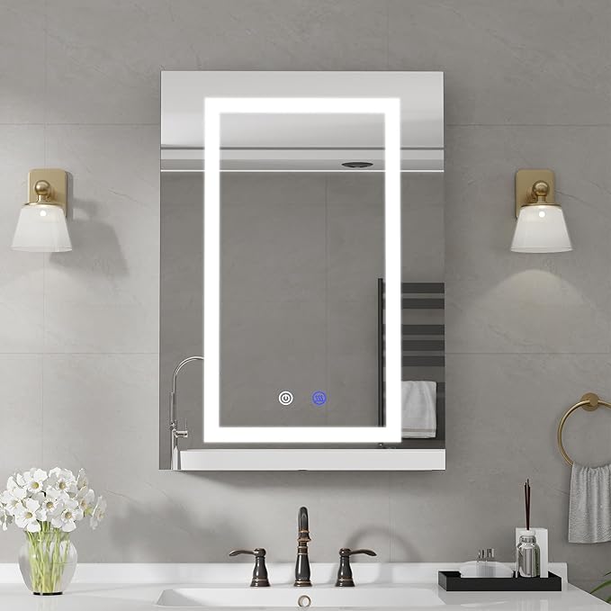 20x26In Medicine Cabinet with Lights, Recessed or Wall Mount LED Medicine Cabinet Mirror for Bathroom, with Defog, 3 Color Temperature & Stepless Dimming, Double Sockets & USBs(Left Door)
