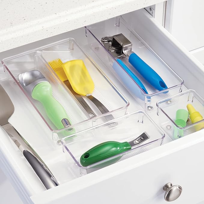 iDesign Utensil Holder and Silverware Organizer for Kitchen Utensils and Countertop Storage, The Linus Collection – Set of 2, 4" x 12" x 3", Clear