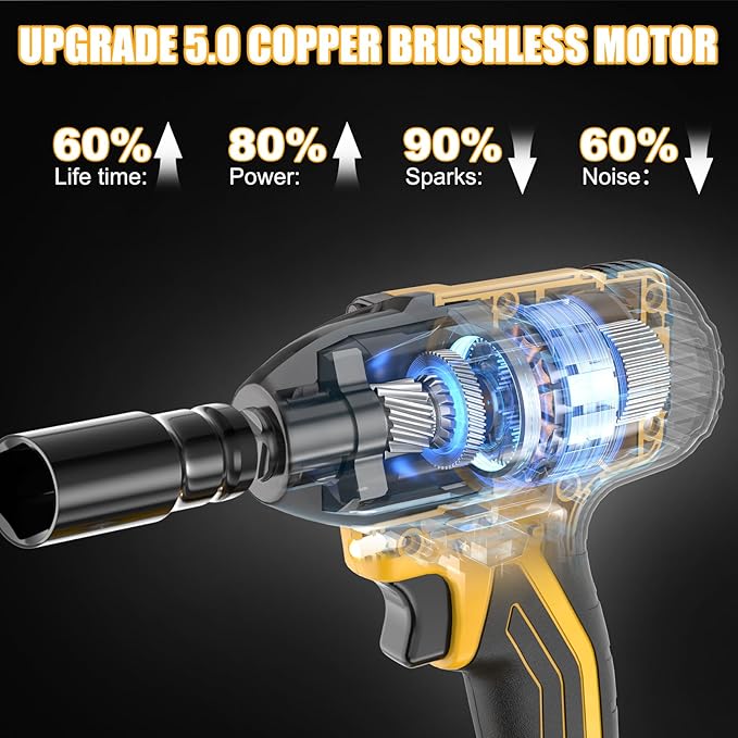 4.0Ah Battery Cordless Impact Wrench, Brushless 1/2 Impact Gun, 320Ft-lbs(430N.m) 20V High Torque Power Impact Driver, Electric Impact for Car Home, 2 Batteries