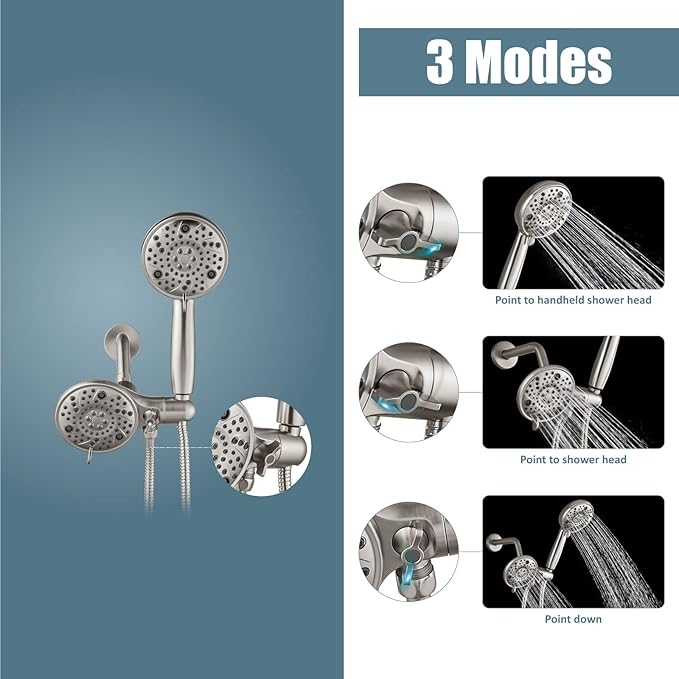 Aolemi Shower Faucet Set Rain Shower Head System Shower Trim Kit Pressure Rough-in Valve Included ABS 8 Setting Dual Shower Head and Handheld Spray Brushed Nickel