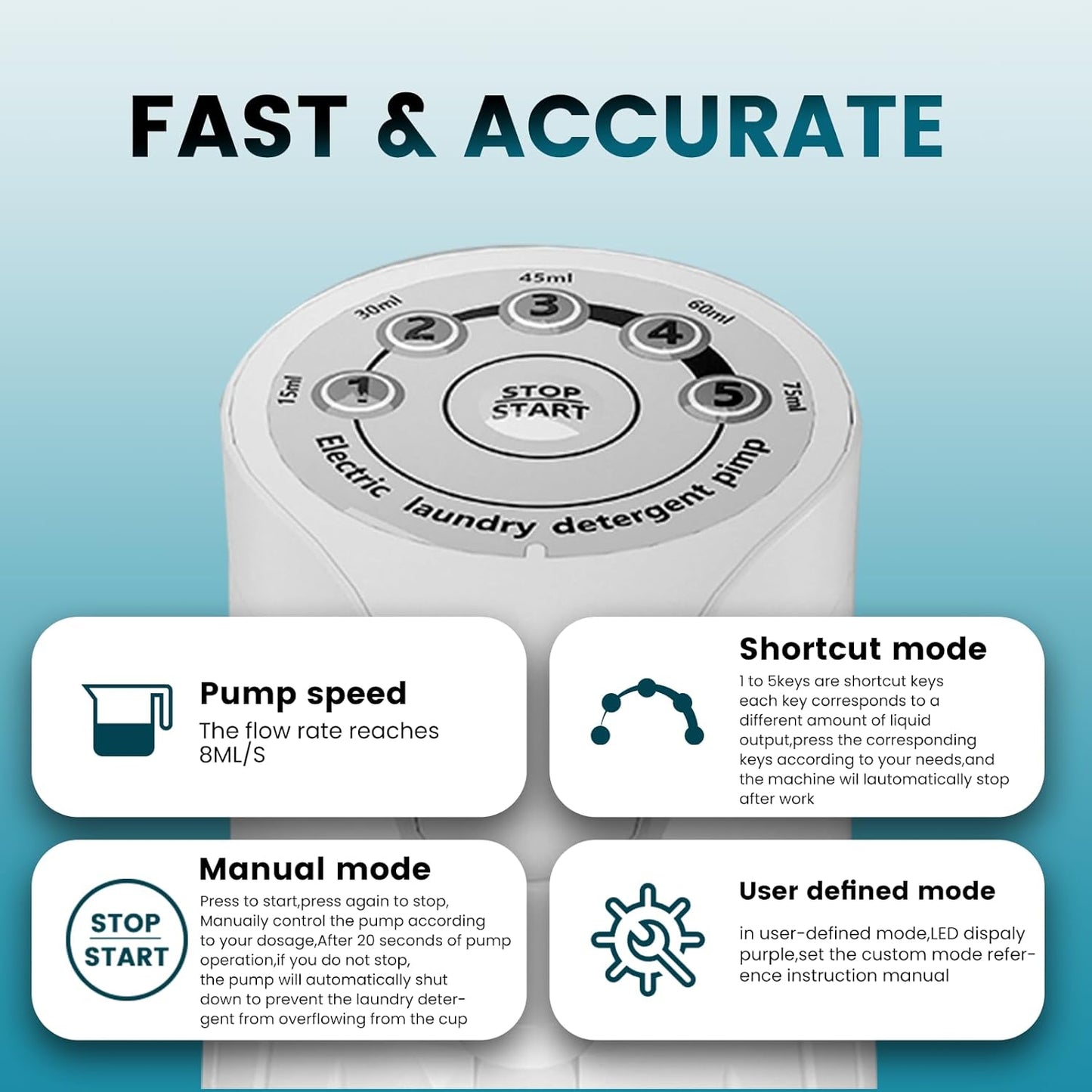 Electric Laundry Detergent Dispenser with Graduated Cup, Smart Laundry Soap Pump for Liquid Detergent Containers, No-Spill Design, Reducing Women's Work for Laundry Room Organization