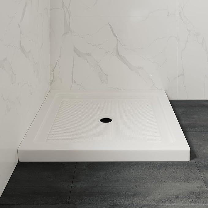 OVE Decors 36-in W x 36-in D Shower Base Pan Square, Center Drain, White Acrylic, Reversible Design