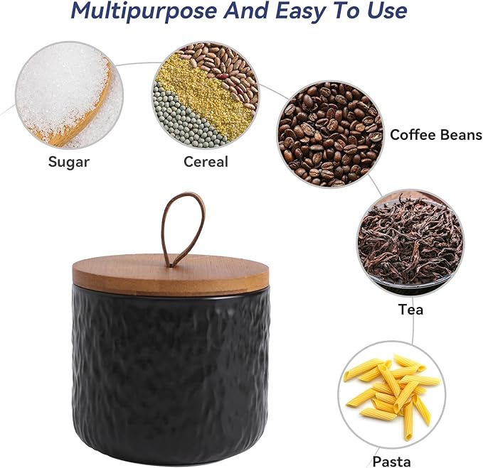 Kitchen Canisters for Countertop, Ceramic Coffee Canisters with Airtight Lids Food Storage Jars Sugar Container for Kitchen Counter Tea, Coffee Beans, Spice (#001Black-9oz/260ml)
