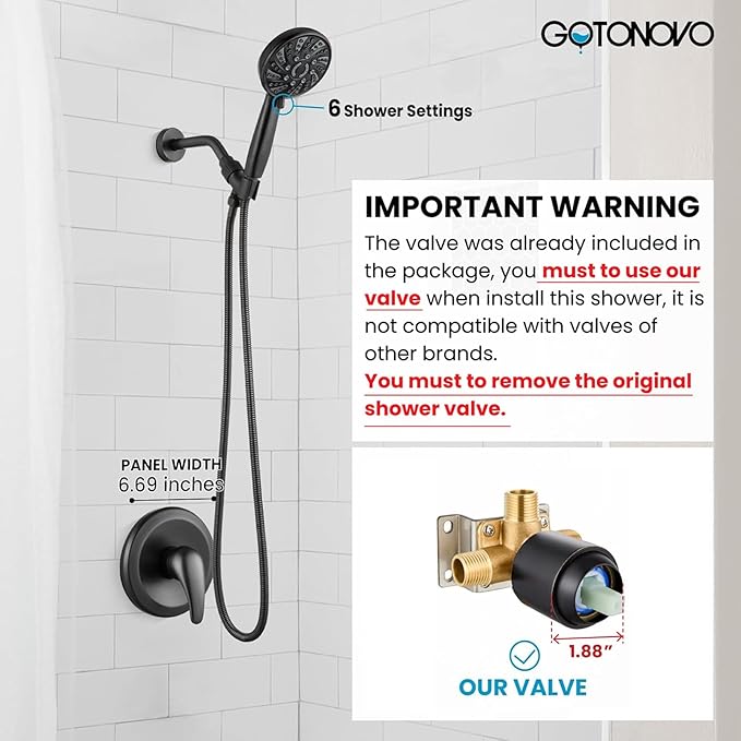 gotonovo Single-Handle Shower Faucet Set Shower Kit with Valve Shower Head and Handle Set Shower Trim Kit with 6 Modes ABS Handheld Shower Fixtures Shower Valve and Trim Kit Oil Rubbed Bronze