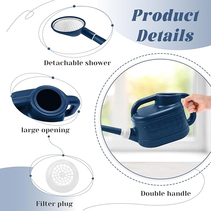 Watering Can for Indoor & Outdoor Plants, Plant Watering Can with Stainless Steel Shower Head, 1 Gallon Plastic Water Can for Garden, Flowers, Vegetable, Greenhouse (AlpineGreen)