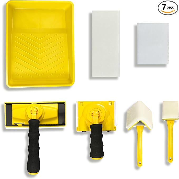Paint Edger Tool Kit, 9 Inch Paint Pad Set, 7 PCS Paint Edger with Trim, Touch-Up Pad,Corner Wall and Ceiling Pad Painter,360° Rotation Handle Paint Edger Trimmer with Refill Pads