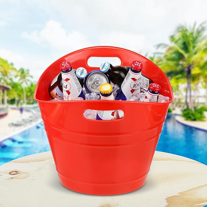 6 Pieces Ice Buckets Bulk, Plastic Ice Buckets with Handles, Oval Storage Tub, Large Capacity Ice Drink Bucket for Party Bar Wine Beer Champagne Beverage Bottle Cooler (Multicolor,18 Liter)