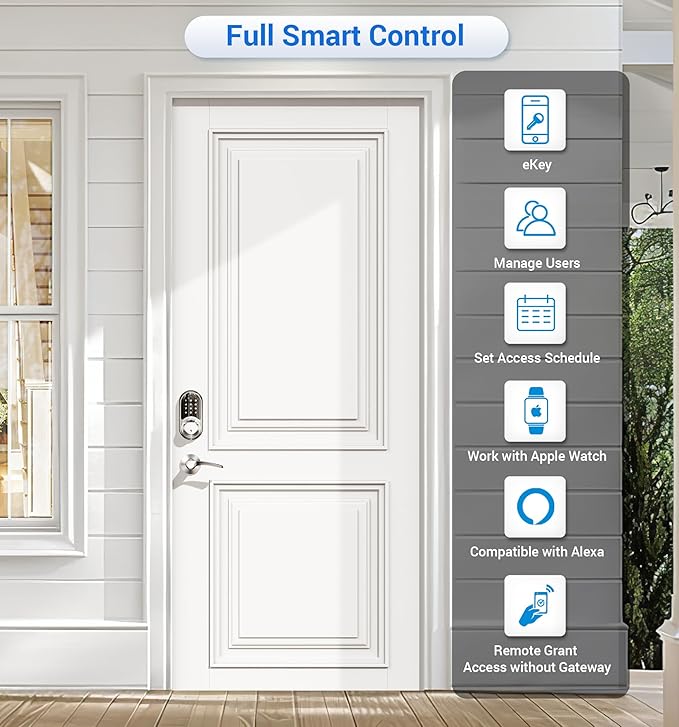 Veise RZ07B Smart Locks for Front Door, 2 Lever Handles, Fingerprint Keyless Entry, App Control Biometric Door Lock Set, Touchscreen Keypad Deadbolt, Easy Install, Auto Locking, Satin Nickel