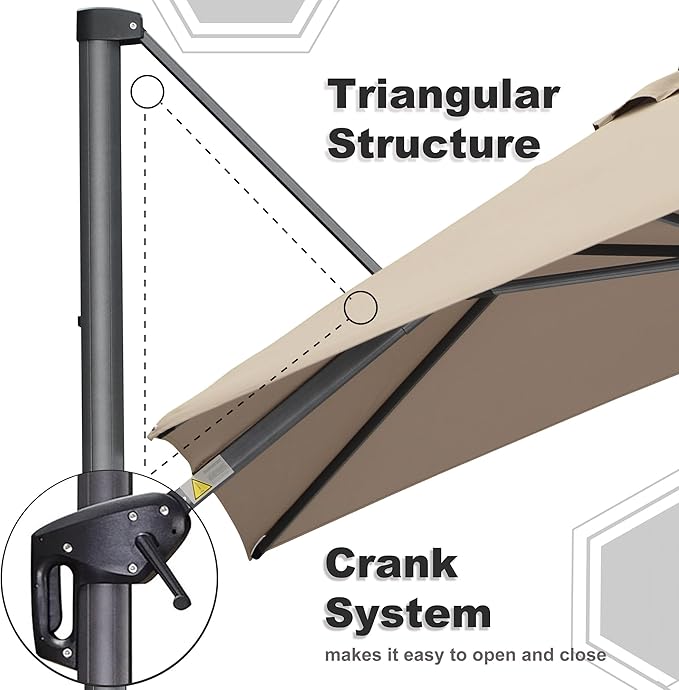 PURPLE LEAF 10' X 13' Patio Umbrella Outdoor Cantilever Rectangle Umbrella Aluminum Offset Umbrella with 360-degree Rotation for Garden Deck Pool Patio Taupe