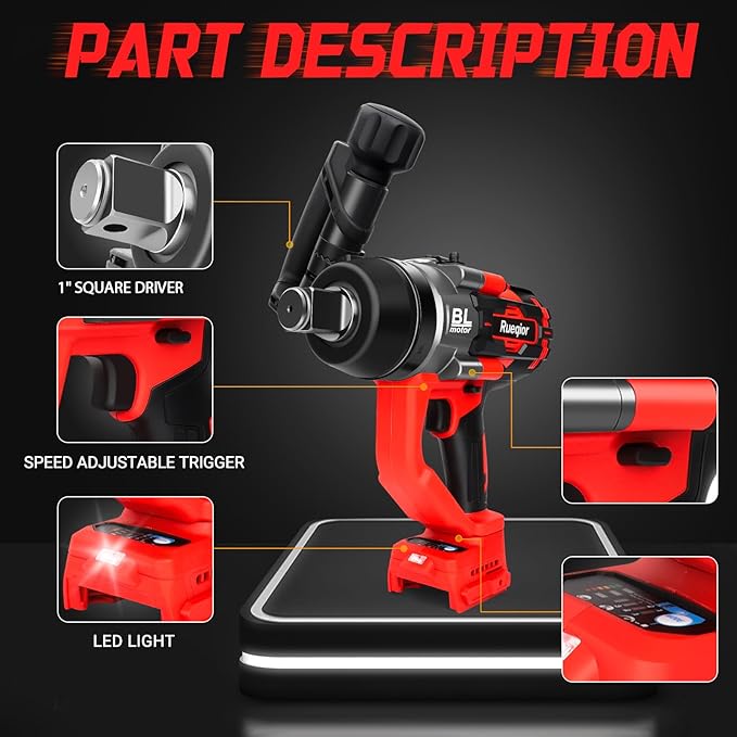 Cordless Impact Wrench 1" for Milwaukee 18V Battery, Impact Wrench 2250FT-LBS(3000N.m) High Torque Brushless Electric Impact, with 4 Modes Power Impact Driver for Car, Truck, Mower (No Battery)