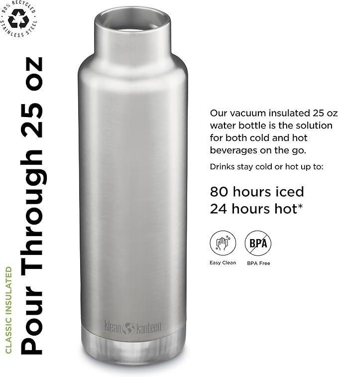 Klean Kanteen Insulated Pour Through - 25 oz - Brushed Stainless