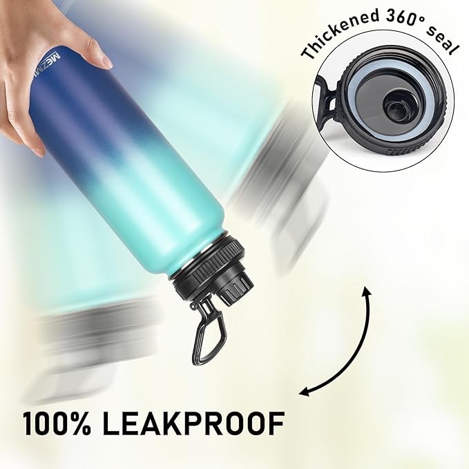 Insulated Water Bottle with Straw&3 Lids 40oz Stainless Steel Water Bottles Sports Metal Water Bottle Double Walled Vacuum Insulated Bottles Thermos Leak-Proof Travel Thermal (Gradient Blue)