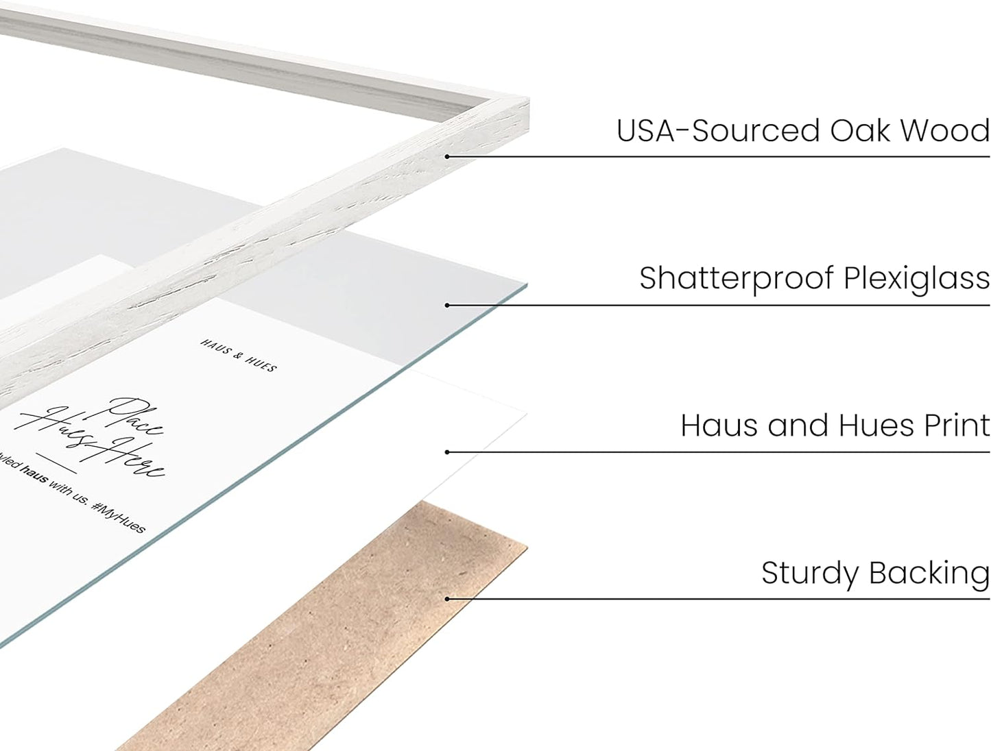 HAUS AND HUES 11x14 White Picture Frames Set of 4-11x14 White Frames Sets for Wall Collage, 11x14 Picture Frames and White Photo Frames, Wall Frame Set White and Wood Frames 11x14 (White Oak)