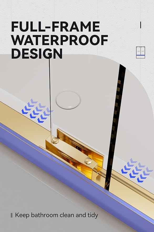 Bathtub Double Sliding Door 55-59 in,Semi-Frameless Double Sliding Tub Shower Door,Glass Shower Doors for Tub,with 5/16"(8mm) Clear Tempered Glass,Silent Soft-Close Design,Stainless Steel,Gold