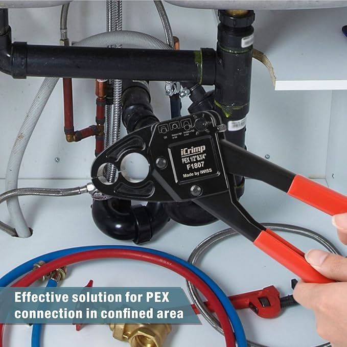iCrimp Angle Head F1807 PEX Pipe Crimping Tool for Copper Rings - IWS-1234W(1/2&3/4-inchCombo Crimper Kit), Suitable for Tight Spaces