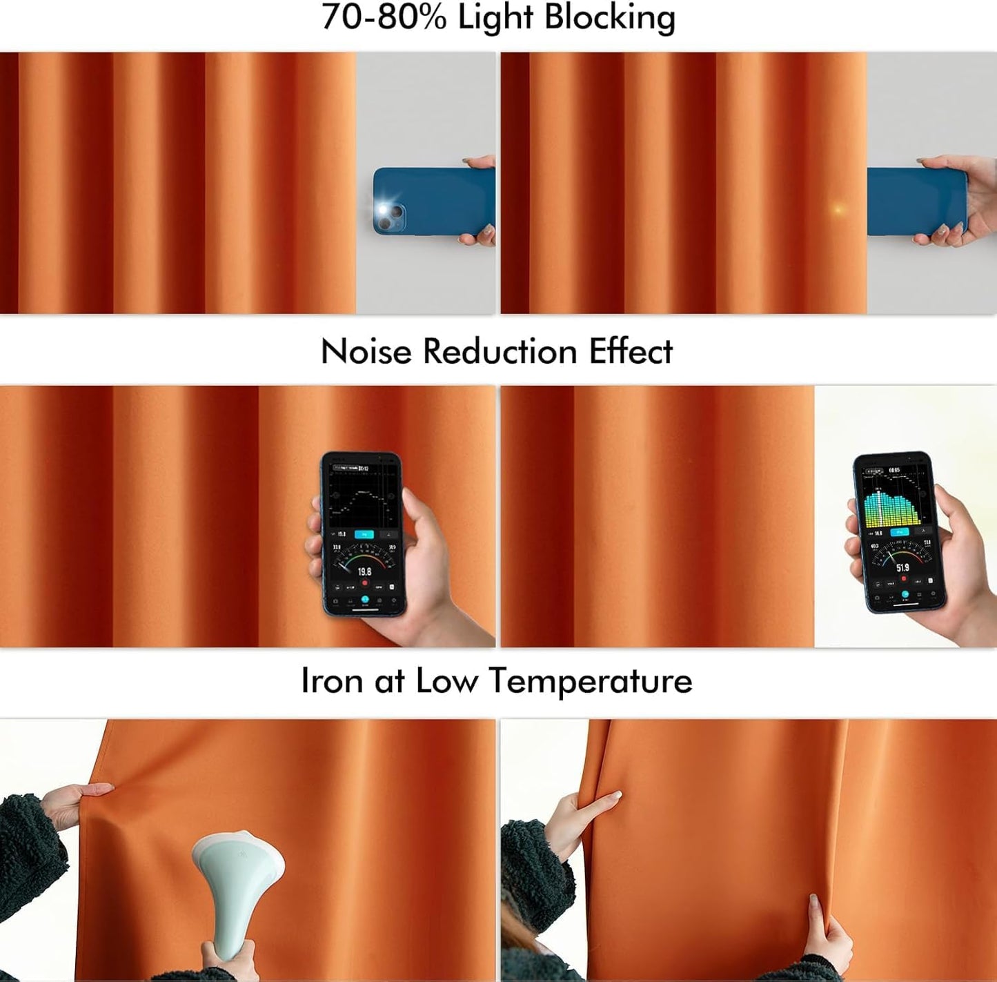 MIULEE Orange Back Tab Blackout Curtains 96 Inch Long 2 Panels Set for Living Room Bedroom, Rod Pocket/Pinch Pleated Long Fall Thermal Insulated Room Darkening Light Blocking Floor to Ceiling Drapes