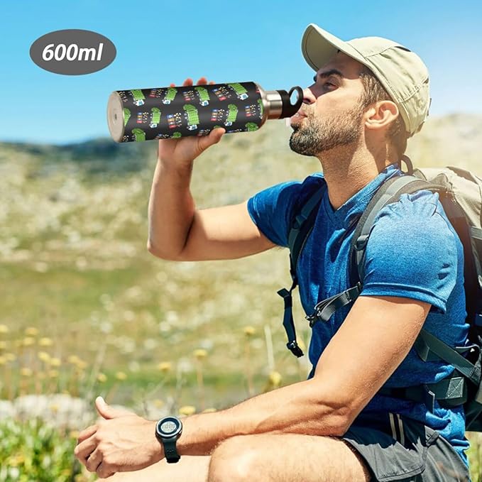 Garbage Truck Trash Recycling Stainless Steel Water Bottle with Straw Lid - 20 Oz Sports Insulated Water Bottle Thermos for Sport Gym Outdoor Travel School (DZ008)