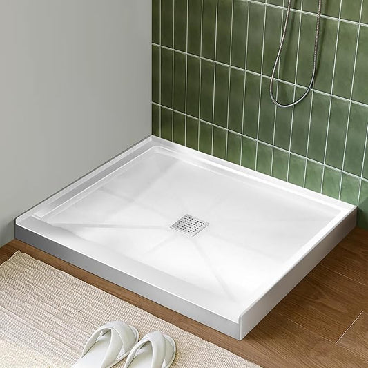 Shower Base 36"×36"×4", Single Threshold Shower Tray with Center Drain, Square SMC Shower Pan, White Slip Resistant Textured Surface Shower Base for Bathroom