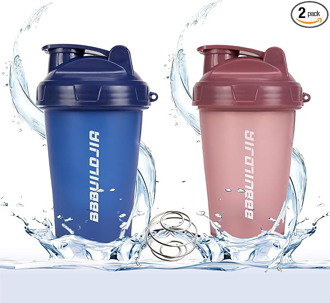 [2 PACK] 17 oz Protein Shaker Bottles Protein Mixer - Leak Proof Shaker Cups for Protein Shakes, Protein Shaker Bottle, Protein Shake Cup, BPA Free & Dishwasher Safe Blue/Pink
