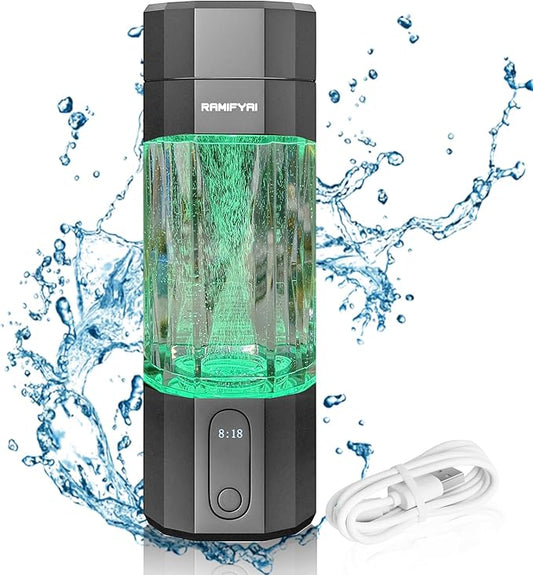 2024 New Upgrade 10000PPB Hydrogen Water Bottle Seven Colorful Light Double Anti-Slip and Leak-Proof Hydrogen Water Generator with Pressure Relief Valve-Gray