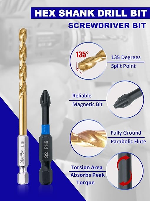 JEFE HEX 48pcs Impact Screwdriver Bit Set, HSS Titanium Coated Hex Drill Bit Set, Impact Drill Bit Set for Heavy Duty Precision Driving, Drilling Ideal for DIY Projects and Professional Use