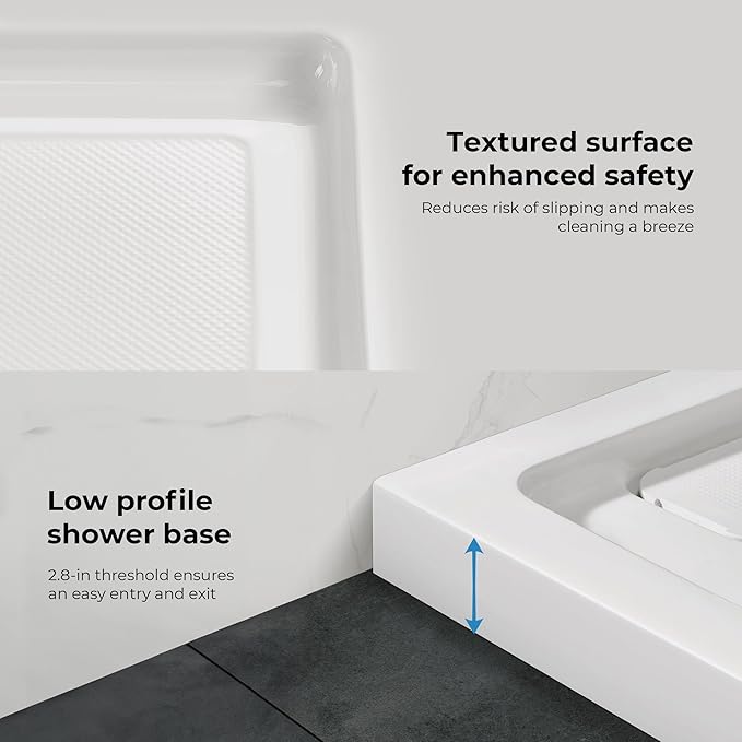 OVE Decors 54-in W x 32-in D Shower Base Pan Rectangle, Hidden Side Drain, White Acrylic, Reversible Design