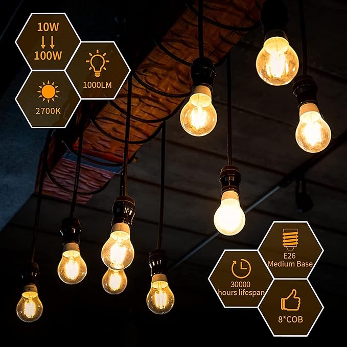 Dimmable E26 LED Light Bulbs,40 Watt Equivalent,Warm White 2700K Classic Clear Glass A19 LED Filament Bulb Pack of 6