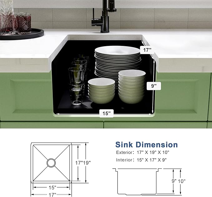 Black Bar Sink Undermount,Small Bar & Prep Sinks,16 gauge Stainless Steel Bar Sink with Workstation for Wet Bar Area (17" X 19")