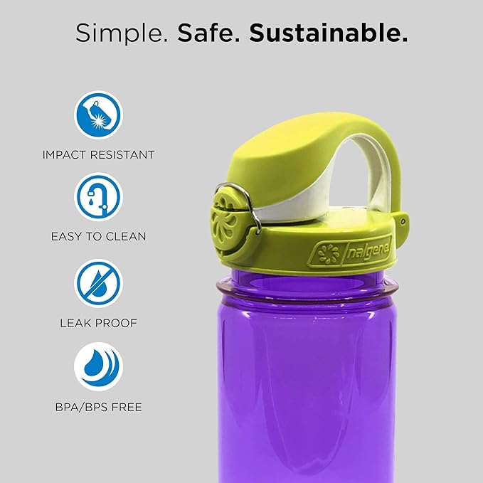 Nalgene Sustain Tritan BPA-Free Kids On The Fly Water Bottle Made with Material Derived from 50% Plastic Waste, Leak Proof, Durable, BPA Free, Carabiner Friendly, Reusable, 12 oz