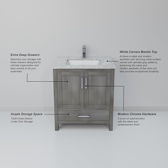 Big Sur 30 in. W X 22 in. D Distressed Grey Single Bath Vanity Cabinet Without Countertop