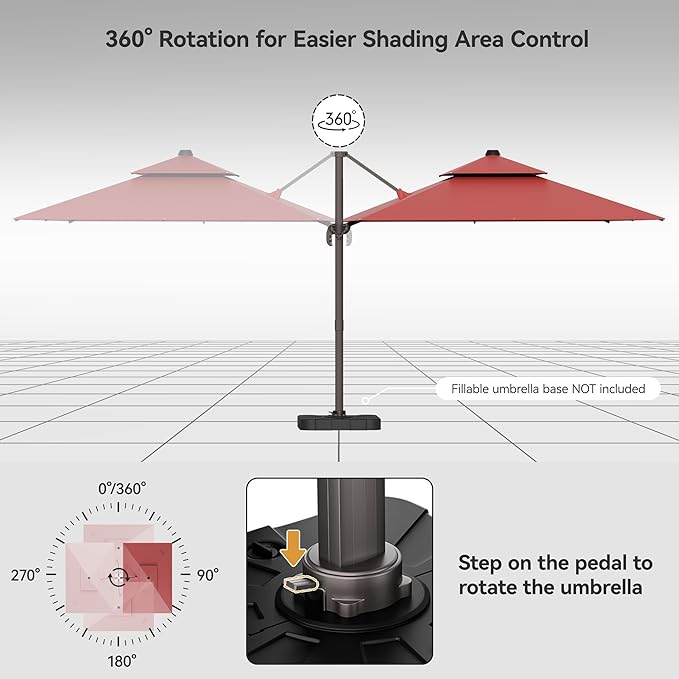9x12FT Red Cantilever Outdoor Patio Umbrella with Base, Large Rectangular Offset Design, Double Top Heavy Duty Aluminum Frame & 360° Rotation for Pool Garden Deck Backyard