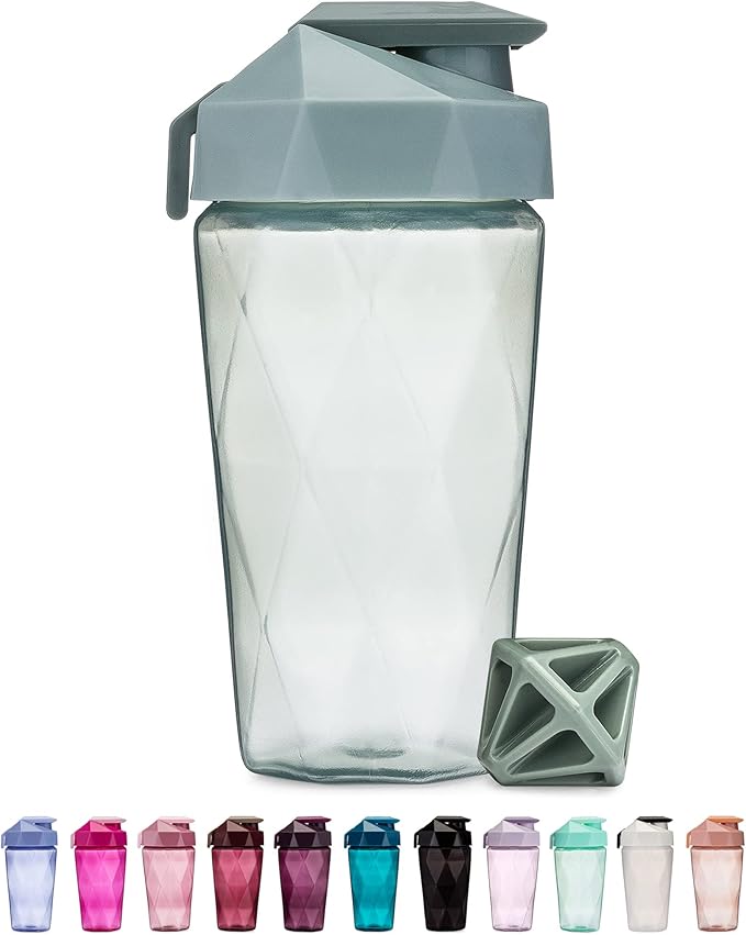 Classic 20oz Blender Shaker Bottle | Protein Shaker Bottle with Diamond Agitator | Shaker Cup with Carrying Handle and Dishwasher Safe | Sage - 20-Ounces